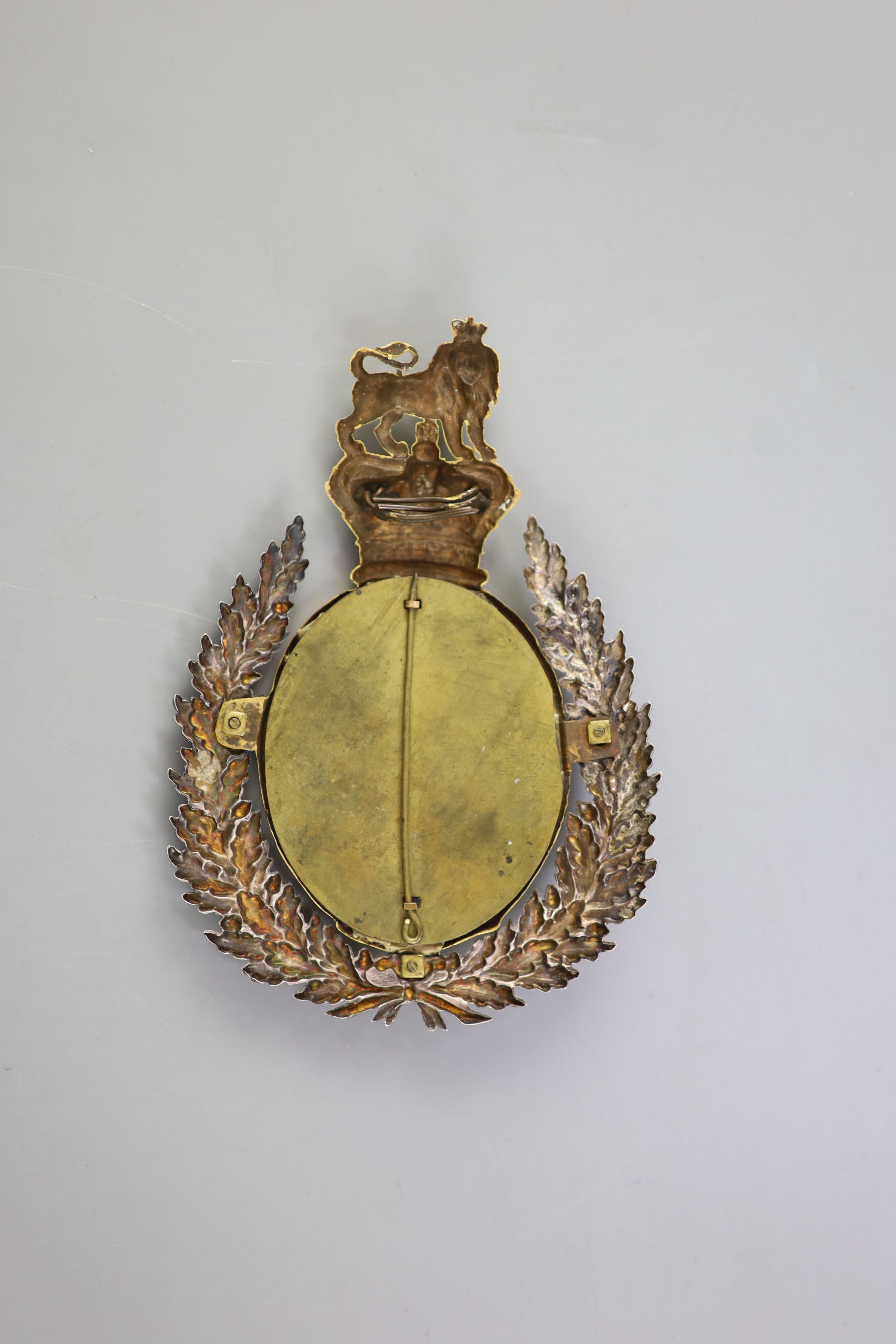 A rare royal Tower Hamlets Militia Officer's Belltop shako plate circa 1835, 14 x 10cm